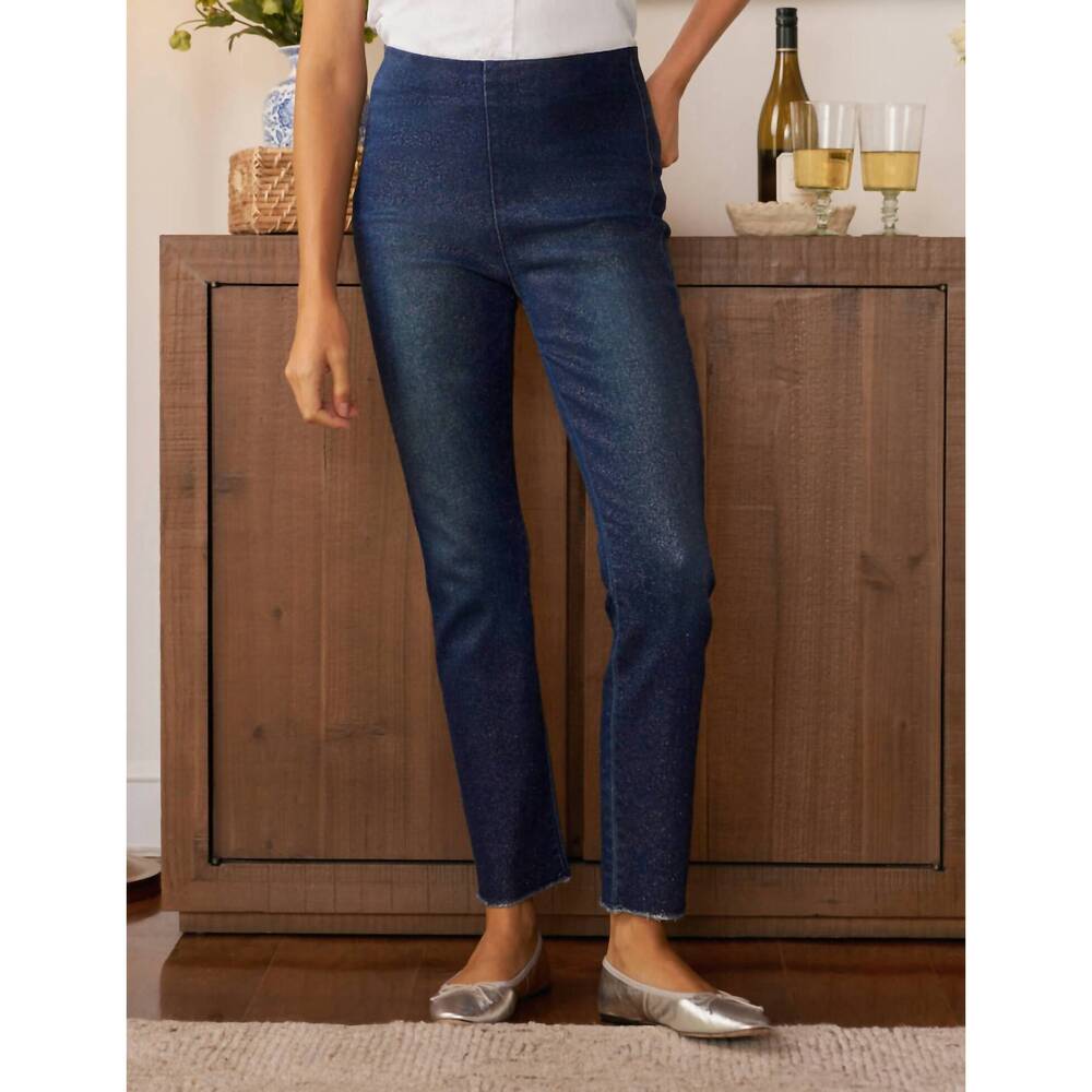 NEW FRANK & EILEEN derry illusion pull on jeans in rinse with silver glitter wax